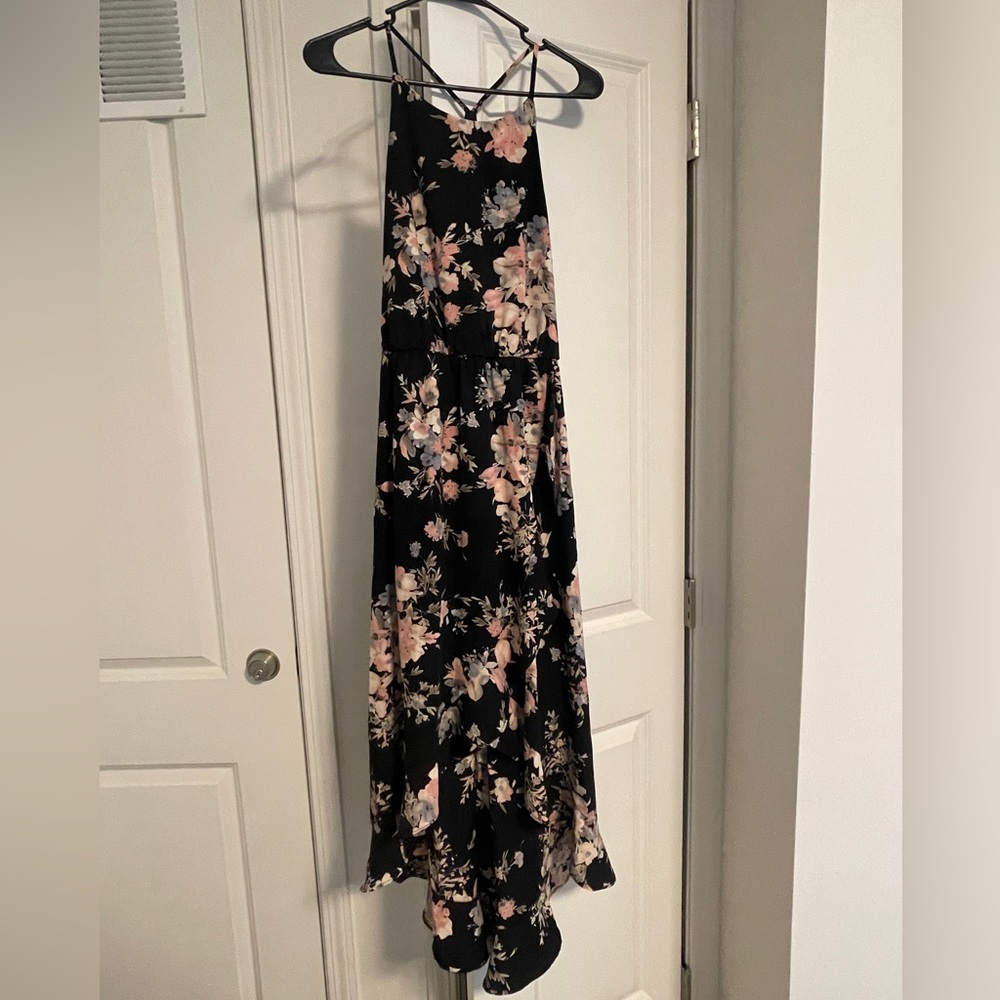 Hi low black floral dress